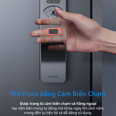 Bộ khóa cửa thông minh Gateway điều khiển từ xa, vân tay, thẻ từ, mật khẩu và chìa cơ, tích hợp kèm chuông cửa. Thương hiệu Hà Lan cao cấp Philips DDL801-5HBS. Hàng chính hãng