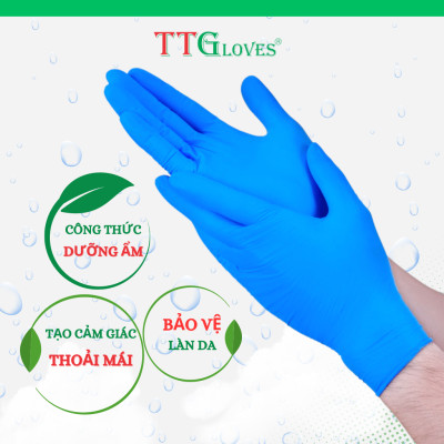Găng Tay Cao Su Y Tế Size XL Không Bột Nitrile TTGLOVES Màu Xanh (100 Chiếc) 