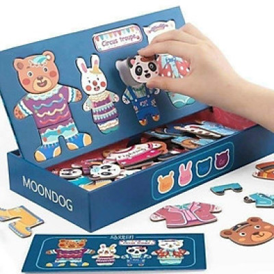 Bộ xếp hình nam châm gia đình gấu - Đồ chơi gỗ nam châm thông minh cho bé