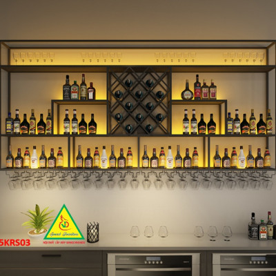 KỆ TRƯNG RƯỢU KHUNG SẮT – MẶT GỖ CÓ ĐÈN 5KRS03 - NỘI THẤT LẮP RÁP VIENDONGADV