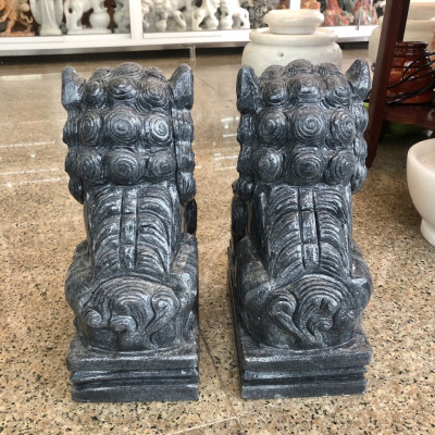 Cặp Kỳ Lân phong thủy đá cẩm thạch vân đen - Cao 30 cm