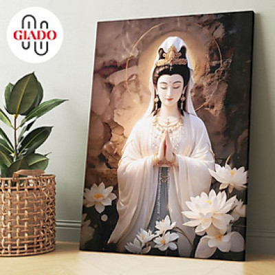 Tranh ảnh thờ treo tường hoặc tranh để bàn mẫu Quan Âm Bồ Tát hoa sen trắng