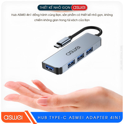 Hub Chuyển Đổi USB Type C ASWEI 4 in 1 - 4 Cổng USB 3.0 Tốc Độ Cao - Hàng Chính Hãng