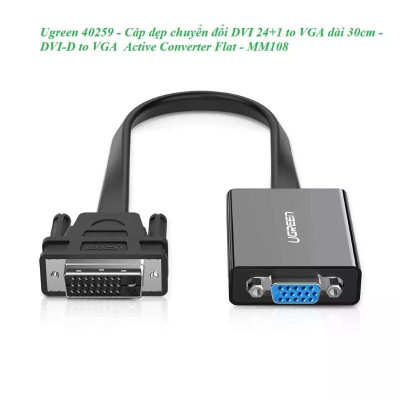Ugreen UG40259MM108TK 30CM màu Đen Cáp chuyển đổi DVI D 24 + 1 sang VGA cáp dẹt - HÀNG CHÍNH HÃNG