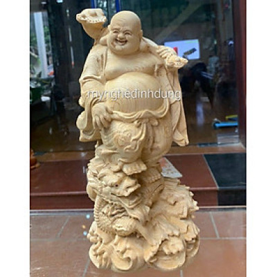 Tượng phật di lặc trấn long bằng gỗ ngọc am thơm nức kt cao 30cm 