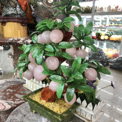 Cây Đào phong thủy đá thạch anh hồng 18 quả - Cao 50 cm