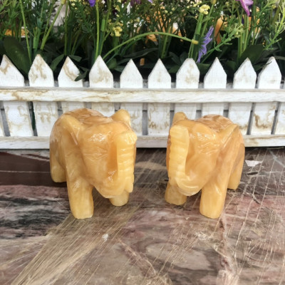 Cặp tượng voi phong thủy đá ngọc hoàng long - Dài 10 cm