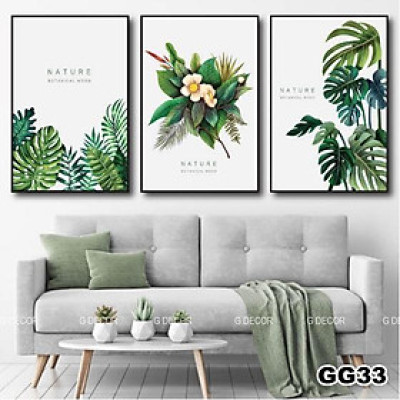 Tranh treo tường canvas lá cây nhiệt đới trang trí phòng khách, phòng ngủ, phòng ăn, decor spa phong cách hiện đại