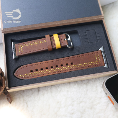 Dây đeo thay thế dành cho Apple Watch Ultra da bò sáp ngựa điên nhiều màu- Hàng Chính hãng