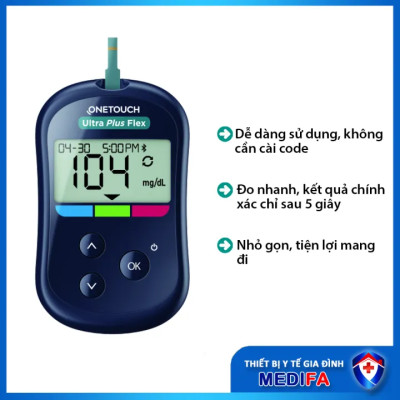 Máy Đo Đường Huyết OneTouch Ultra Plus Flex Kèm 25 Que Thử và Hộp 25 Kim Lấy Máu
