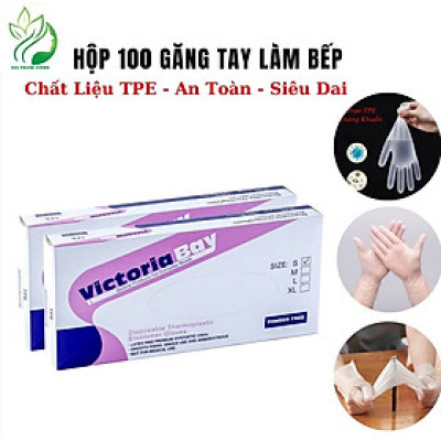 Hộp 100 Găng Tay Cao Su TPE , Bao Tay Siêu Dai Dùng 1 Lần Làm Bếp Nấu Ăn Vệ Sinh Không Mùi Chống Nhăn kitchen gloves Hàng chính hãng Victoria Bay 