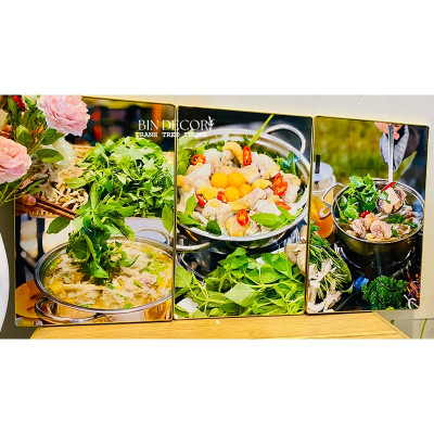 (ẢNH THẬT) Tranh treo tường tráng gương lẩu gà lá é đặc sản bindecor kèm đinh treo