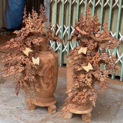 2 bình hoa mai lan phú quý phong thủy bằng gỗ hương kt cao 98×55×50cm đẹp long lanh 