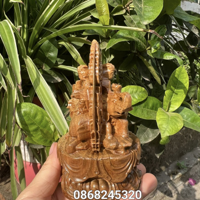 Tượng văn thù _phổ hiền khắc 2 mặt bằng gỗ bách xanh thơm nức kt 12×6×6cm 