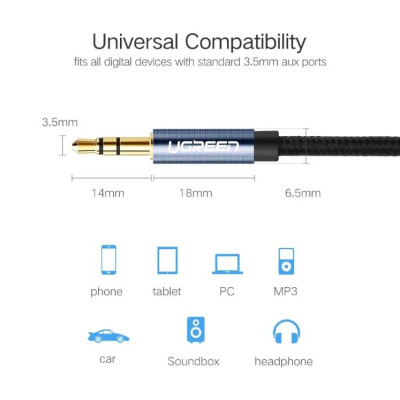 Ugreen UG50362AV112TK 1.5M màu Đen Cáp âm thanh 2 đầu 3.5mm dương - HÀNG CHÍNH HÃNG