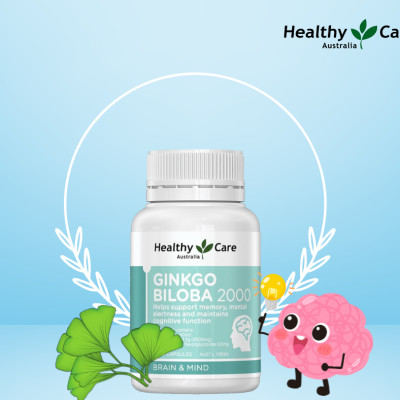 Bổ não Úc Healthy Care Ginkgo Biloba 2000, Giúp tăng tuần hoàn máu não, Cải thiện chức năng nhận thức, Trí nhớ, Giúp an thần và Giảm Stress - OZ Slim Store