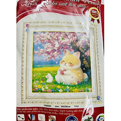 Tranh thêu kín Mèo con dễ thương vs8082, kích thước 50 x 50 cm