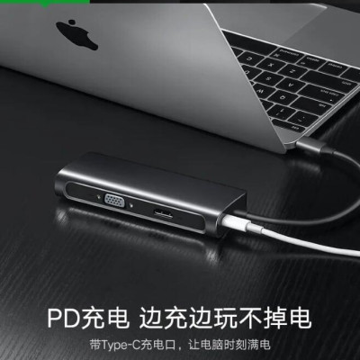 Ugreen UG50319CM163TK Bộ chuyển đổi TYPE C sang 3 USB 3.0 + HDMI + VGA + hỗ trợ nguồn TYPE C - HÀNG CHÍNH HÃNG