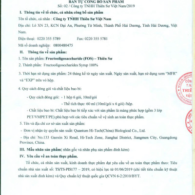 Fructooligosaccharide (FOS)- Thiên Sư- Siro fos Tiens