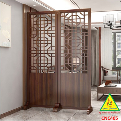 Vách ngăn phòng khách, vách ngăn tủ kệ bằng gỗ CNC405 - Nội thất lắp ráp Viendong adv