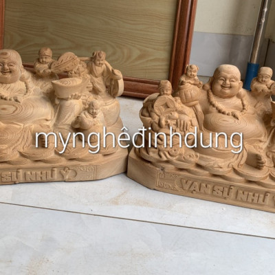 Tượng phật di lặc ngũ phúc bằng gỗ ngọc am thơm nức kt 30x15x15cm 