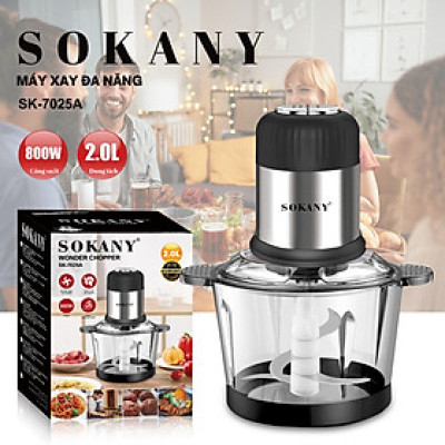Máy xay thịt đa năng cối xay thủy tinh 2L, công suất cao 800W xay nhuyễn mọi thực phẩm SOKANY SK7025A - HÀNG CHÍNH HÃNG