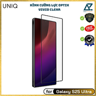 Kính cường lực UNIQ OPTIX VIVID CLEAR cho Samsung S25 Ultra- Nhận vân tay, Kèm khung hỗ trợ dán_ Hàng Chính Hãng