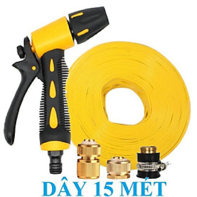 ️ Bộ dây vòi xịt nước rửa xe, tưới cây , tăng áp 3 lần, loại 15m 206319 đầu đồng,cút đồng+ đai