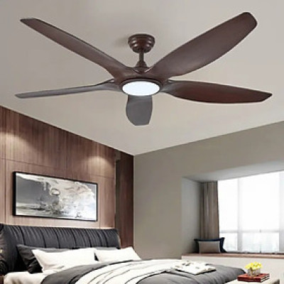 Quạt trần 5 cánh SuperVilighting QTRAN-411 có đèn cánh gỗ đẹp trang trí phòng ngủ phòng khách bàn ăn