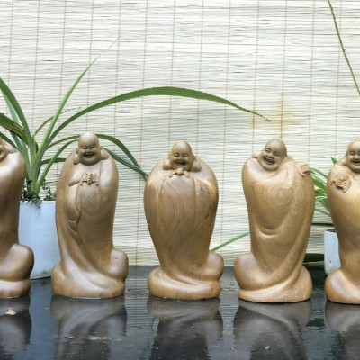 Bộ tượng phật ngũ phúc bằng gỗ bách xanh thơm nức kt 20×11×7cmnh kt cao 20×11×7cm