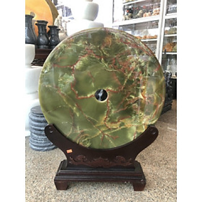 Đồng điếu, đồng tiền phong thủy đá ngọc Onyx xanh đậm  - Đường kính 50 cm
