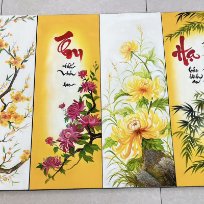 Tranh sơn mài dáng dài hoa, trúc thích hợp trang trí, làm quà tặng,....