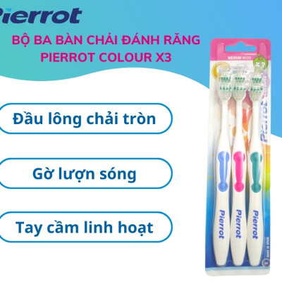 [ Mua 2 tặng 1 chỉ kẽ răng ] Bộ ba bàn chải sắc màu mềm Pierrot