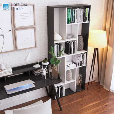 Kệ Sách Để Sàn Lắp Ghép Màu Trắng Đen Hiện Đại SIB Decor KS304