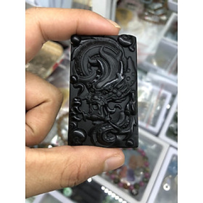 Mặt dây chuyền Rồng phong thủy đá thạch anh đen