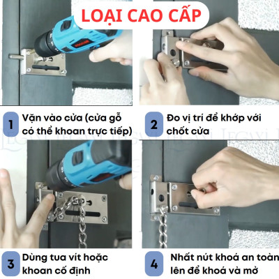 Chốt cửa dây xích, gài cửa chống trộm, khóa gài chặn cửa inox nhà ở, chung cư, phòng ngủ Legaxi