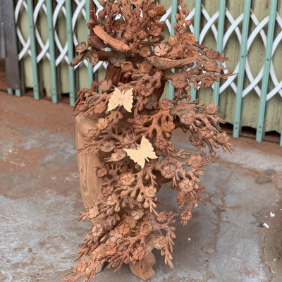 2 bình hoa mai lan phú quý phong thủy bằng gỗ hương kt cao 98×55×50cm đẹp long lanh 