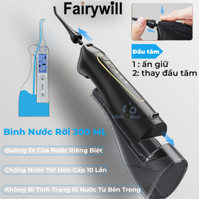 Máy tăm nước cầm tay Fairywill F30, phiên bản nâng cấp với sạc Type C và lõi lọc nước độc quyền