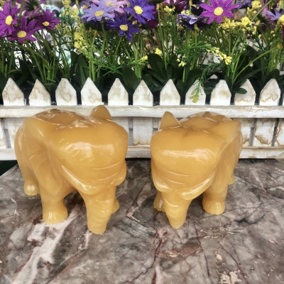 Cặp voi phong thủy đá ngọc hoàng long - Dài 12 cm