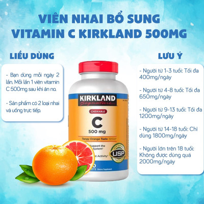 Vitamin C Kirkland Signature Mỹ Tăng cường sức đề kháng, Sáng da, làm chậm quá trình lão hóa, nhanh lành vết thương (bệnh) - QuaTangMe Extaste