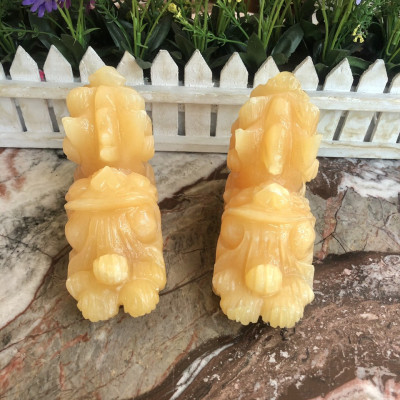 Cặp Tỳ Hưu phong thủy đá ngọc hoàng long - Dài 15 cm