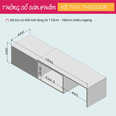 Tủ kệ tivi phòng ngủ từ gỗ công nghiệp SMLIFE Theodor