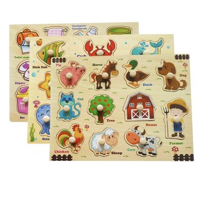 Bảng núm gỗ nhiều chủ đề, bảng ghép hình núm gỗ động vật, chữ cái, số giáo dục sớm phát triển trí thông minh
