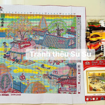 Tranh thêu kín Quê nhà thư giãn vs8065, kích thước 65 x 65 cm