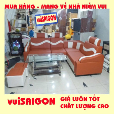 Ghế Sopha nệm muốt 2m1 x 1m6  mẫu mã đẹp chất lượng giá tốt phù hợp với các gia đình Việt/ tặng 1 bàn và 2 đôn