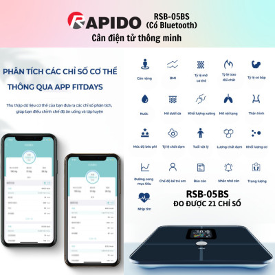 Cân sức khỏe Rapido RSB05-BS - Hàng chính hãng - Bảo Hành 12 Tháng