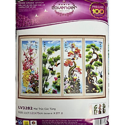 Tranh thêu chữ thập Tứ quý lv3282, kích thước 121x75 cm