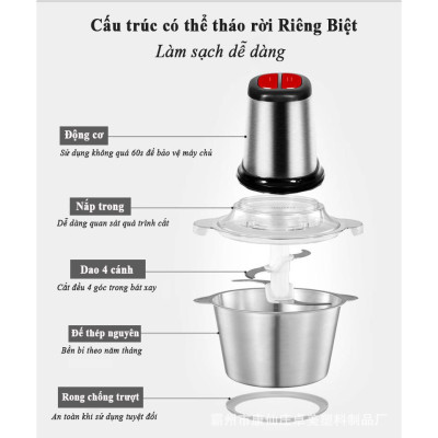 MÁY XAY THỊT ĐA NĂNG CỐI INOX DUNG TÍCH 2 LÍT  - Hàng chính hãng