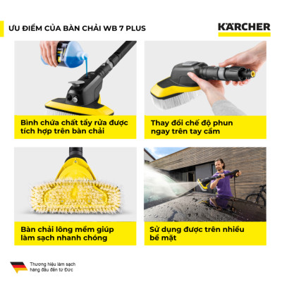 Bàn chải đa năng 3 trong 1 WB 7 Plus Karcher: kết hợp với máy phun rửa áp lực cao Karcher để làm sạch xe hơi, xe máy - Hàng Chính Hãng