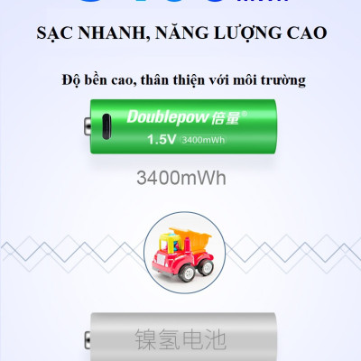 Pin Sạc 1.5V 3400mWh Chính Hãng Doublepow có cổng sạc USB ( Giá 1 Viên )